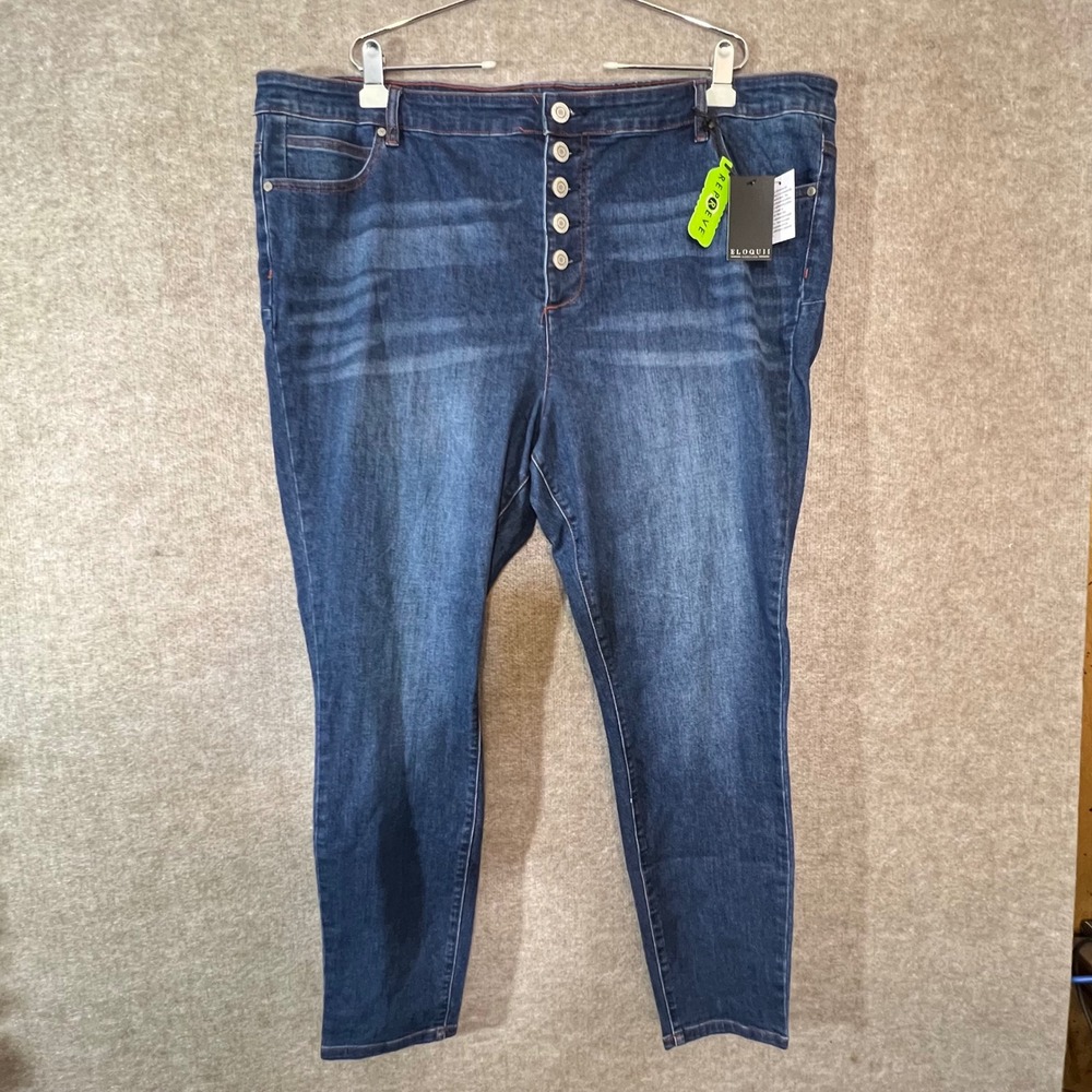 Eloquii Denim Skinny Jeans Womens 24G Blue High Rise Button Fly Stretch Casual